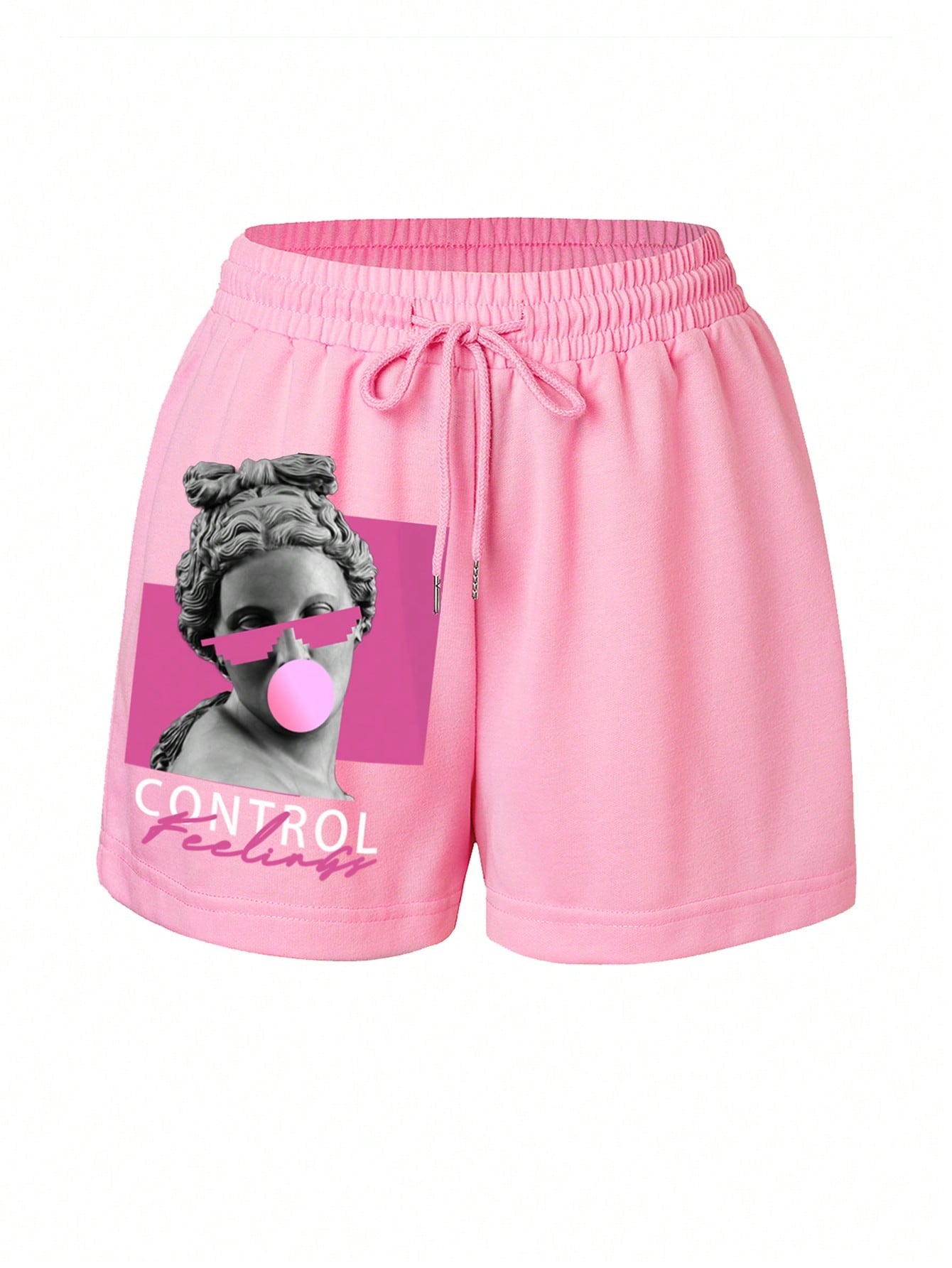 Figure & Letter Graphic Drawstring Waist Shorts