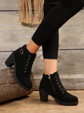 Elegant 's Boots, Buckle Decorated Lace Up Chunky Heel Boots