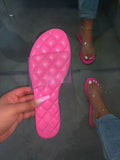 Women's Hot Pink Painted Slippers Sandals, Summer New Style Flat Bottom Beach Shoes