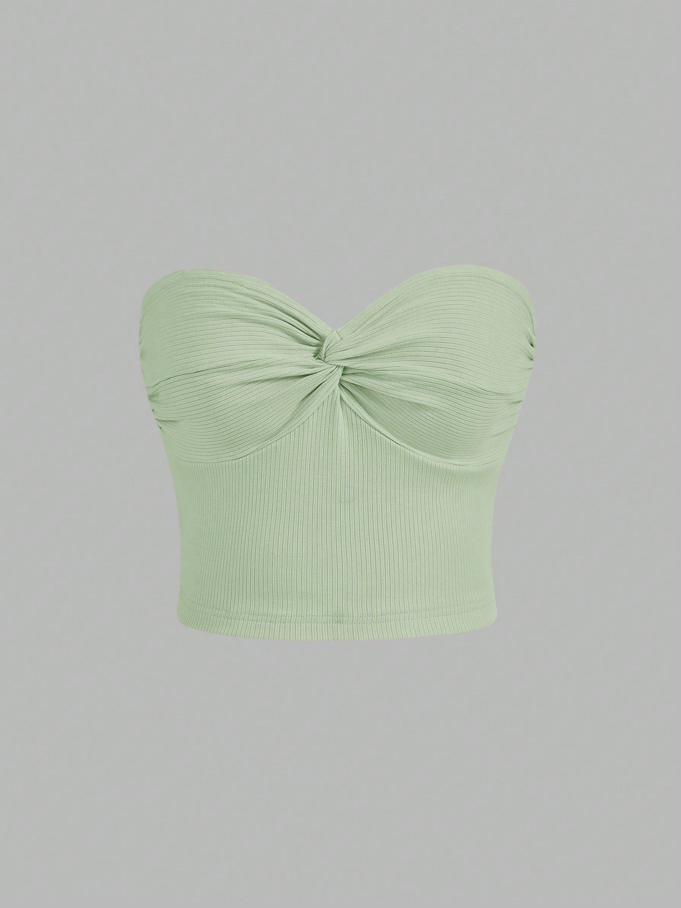 White Summer Twist Front Ribbed Knit Tube Top