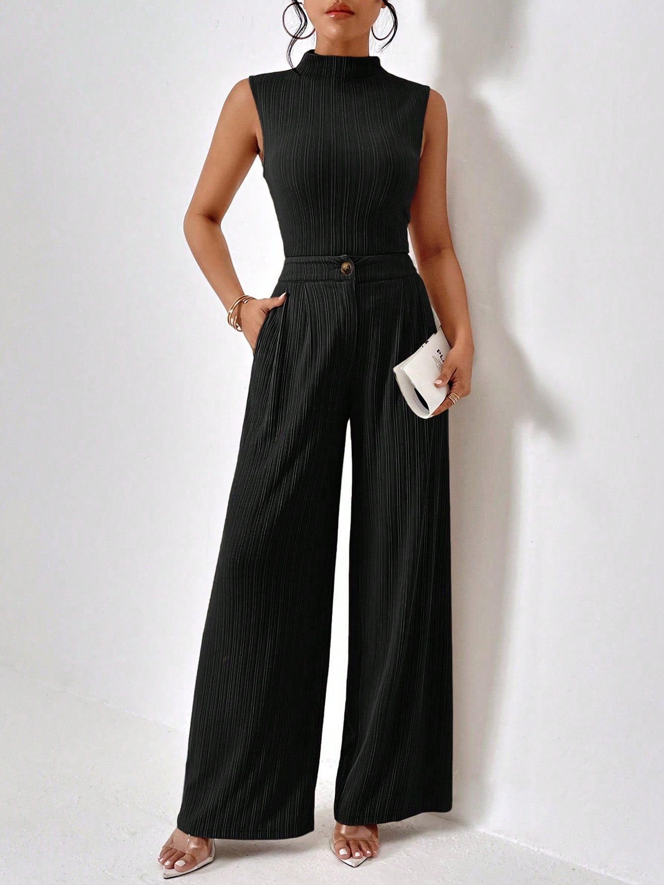 Mock Neck Tank Top & Wide Leg Pants