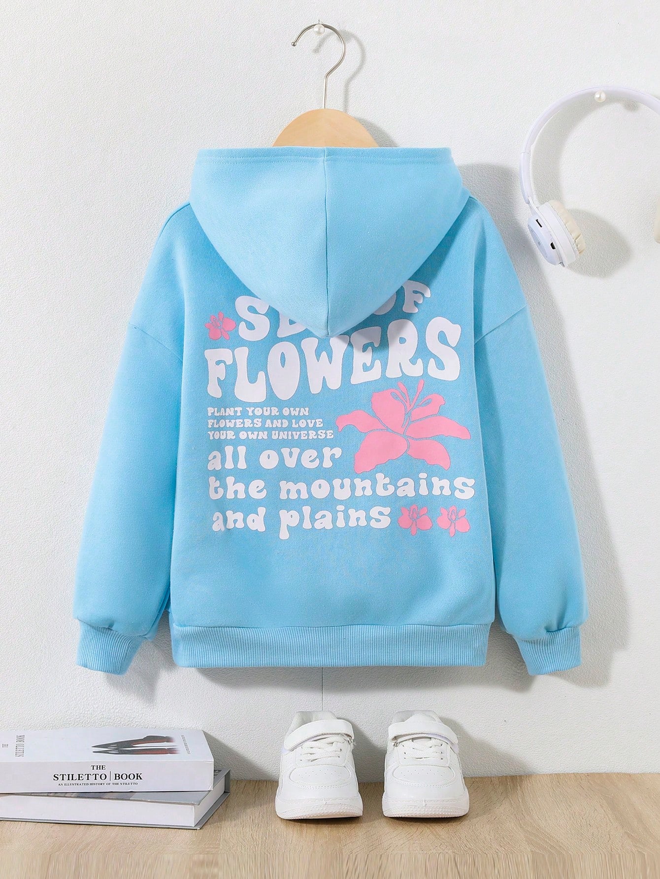 Tween Girls' Casual Knitted Hoodie With Back Pattern &amp; Slogan Print For Autumn And Winter