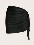 Swim Summer Beach Solid Ruched Knot Side Cover Up Skirt