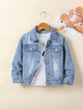 Young Boy Bleach Wash Ripped Denim Jacket Without Tee