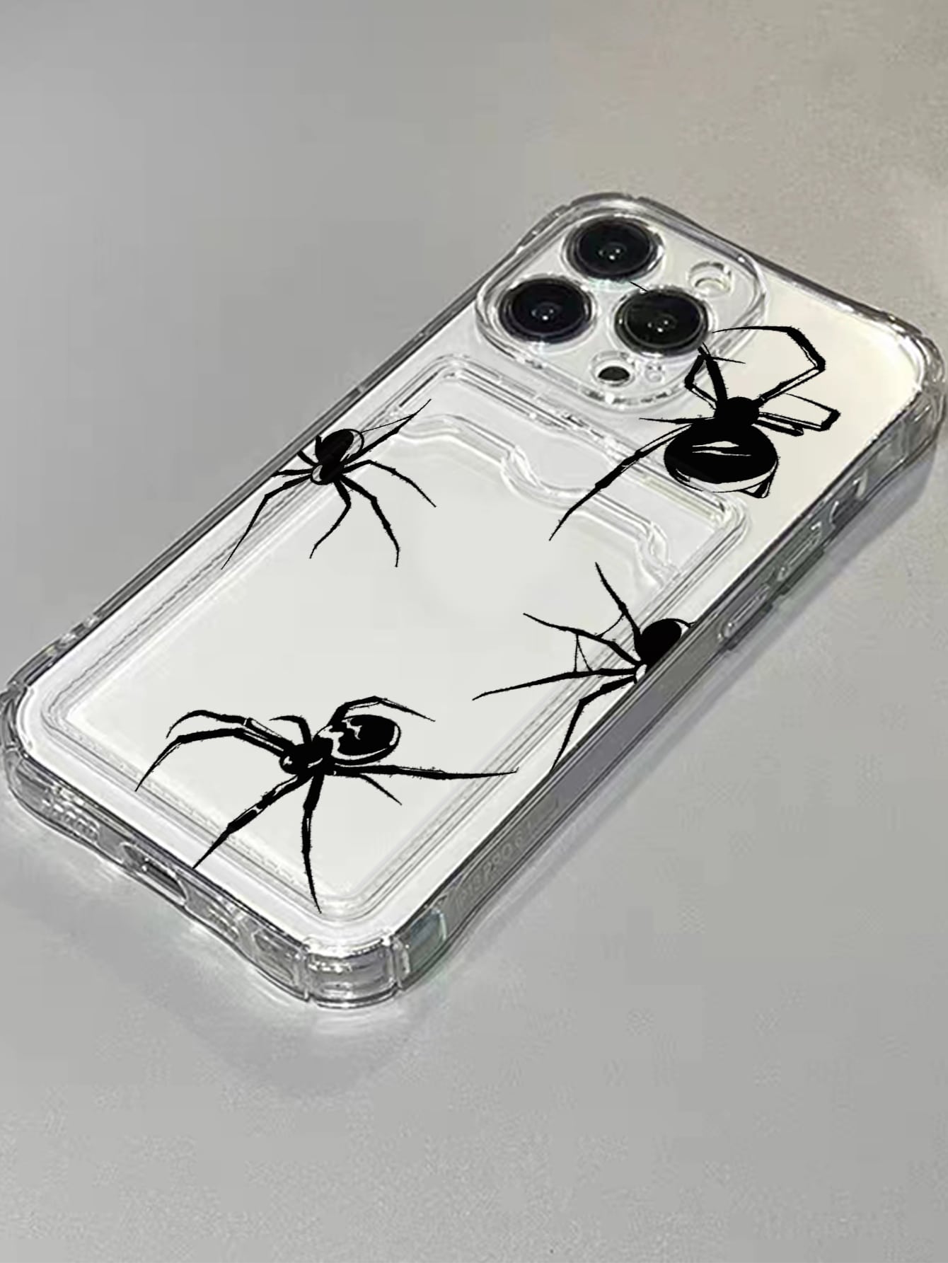 Spider Pattern Clear Phone Case With Card Slot Compatible With iPhone 15/15Pro/15Plus/15Promax