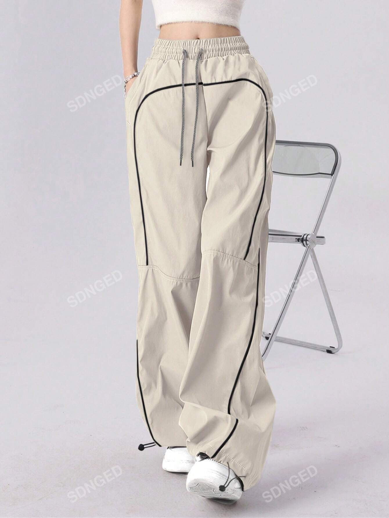Contrast Piping Drawstring Waist Pants