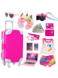 23 Pcs 18 inch Doll Clothes and Accessories - Suitcase Luggage , Pillow, Sunglasses, Camera, Passport, Mobile Phone , Computer Doll Travel Gear Play Set Fit 18 inch Girl Doll (No Doll)