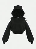 Teen Girl Solid 3D Ear Design Hooded Crop Hoodie