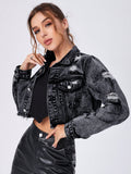 Ripped Raw Hem Denim Jacket