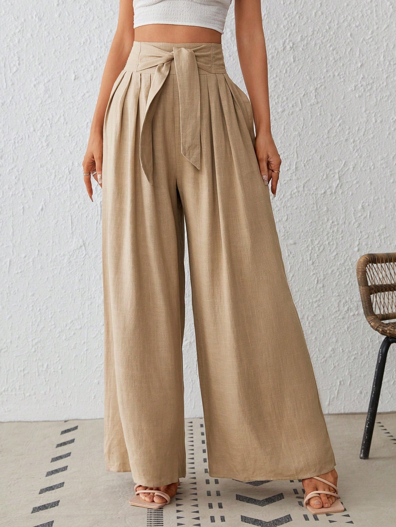 High Waist Belted Wide Leg Pants