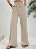 Drawstring Waist Slant Pocket Wide Leg Pants