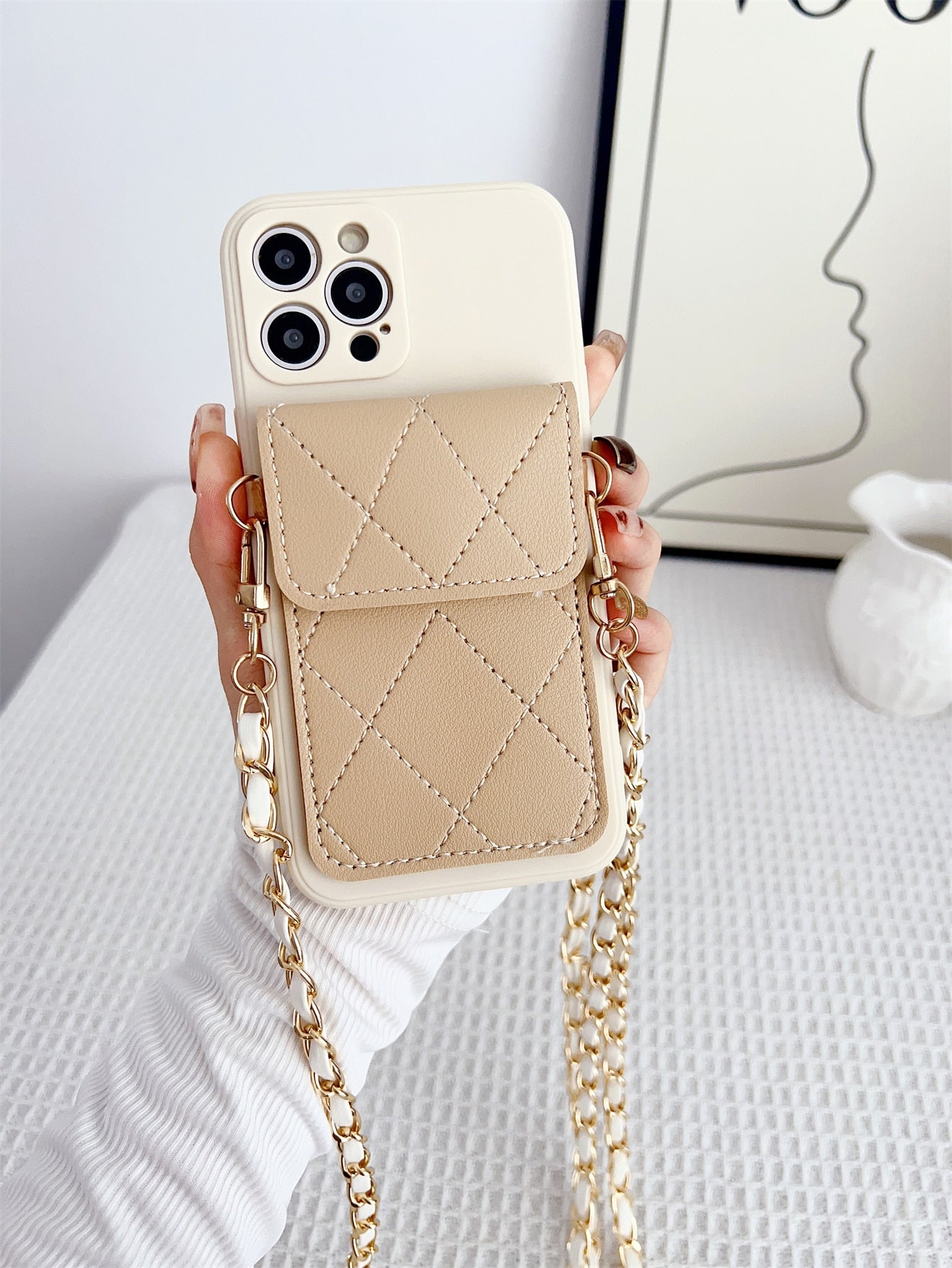 With Phone Charm Beige Phone Case Crossbody Wallet Compatible With Iphone Models 7/8/X/XS/XR/XSMax/11/12/12Pro/12ProMax/13/13Pro/13ProMax/14/14Pro/14ProMax/15/15Pro/15ProMax
