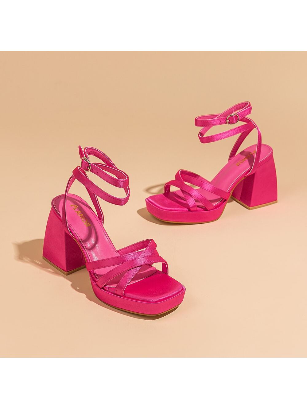Amoji Women's 4 Inch Platform Chunky Heel Strappy Ankle Strap Block Heeled Sandals 305