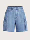 Flap Pocket Side Denim Shorts