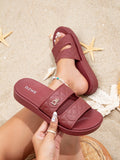 Women's Fashionable Wine Red Thick-Soled High Heel Flip Flops, Comfortable Beach Sandals For Holiday