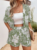Tropical Print Drop Shoulder Blouse & Shorts