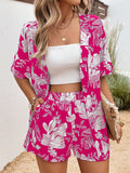Tropical Print Drop Shoulder Blouse & Shorts