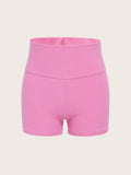 Tween Girl Solid Wideband Waist Ribbed Knit Biker Shorts
