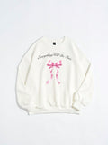 Casual And Simple Women's Casual White Thick Sweatshirt With Bowknot, Slogan And Printed Patterns, Suitable For Autumn And Winter Everything Will Be Fine