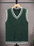 Men Contrast Trim Cable Knit Cricket Sweater Vest