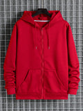 Men Zip Up Drawstring Thermal Lined Hoodie