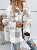 Buffalo Plaid Print Drop Shoulder Flap Pocket Fuzzy Coat