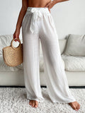 Swim Summer Beach Solid Tie Front Wide Leg Cover Up Pants
