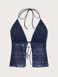 Tie Front Mesh Halter Summer Top