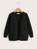 Young Girl Open Front Dual Pocket Cardigan