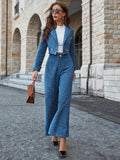 Modely Lapel Neck Double Button Blazer & Wide Leg Pants