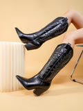 Fashionable Western Cowboy Boots With Stiletto Heel, Pointed Toe, Retro Embroidery And Rivets Decoration