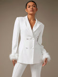 Fuzzy Cuff Double Breasted Blazer