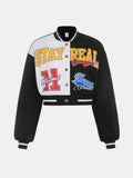 Teen Girl Letter Graphic Drop Shoulder Varsity Jacket