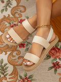 Women's Summer Woven Bottom Flip Flops Beach Holiday Sandals, Beige Striped Flat Sandals