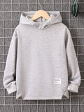 Tween Boys' Gray Irregular Hem Long Sleeve Hooded Casual Sweatshirt