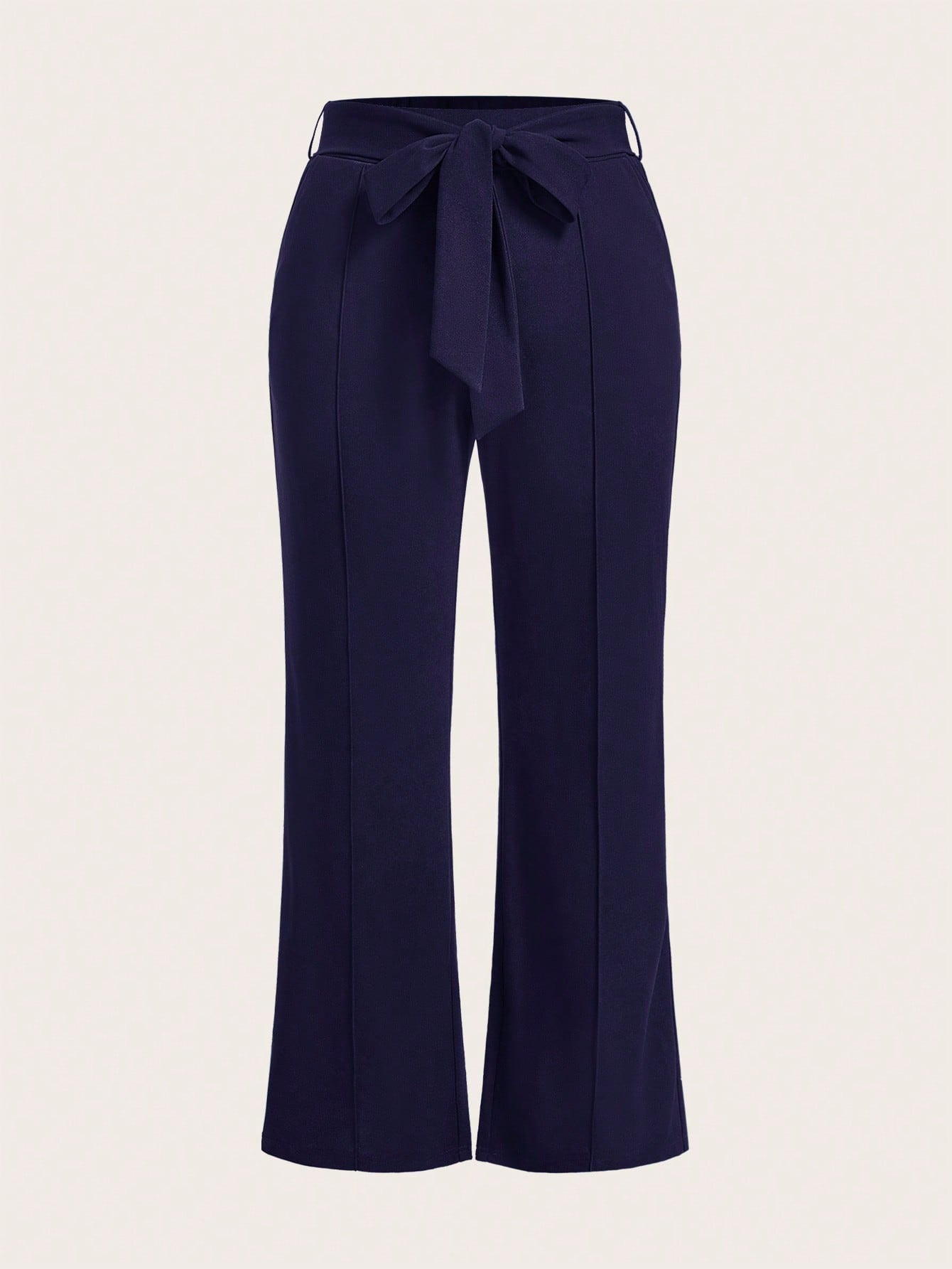 Plus Summer Women Solid Belted Flare Summer Leg Pants