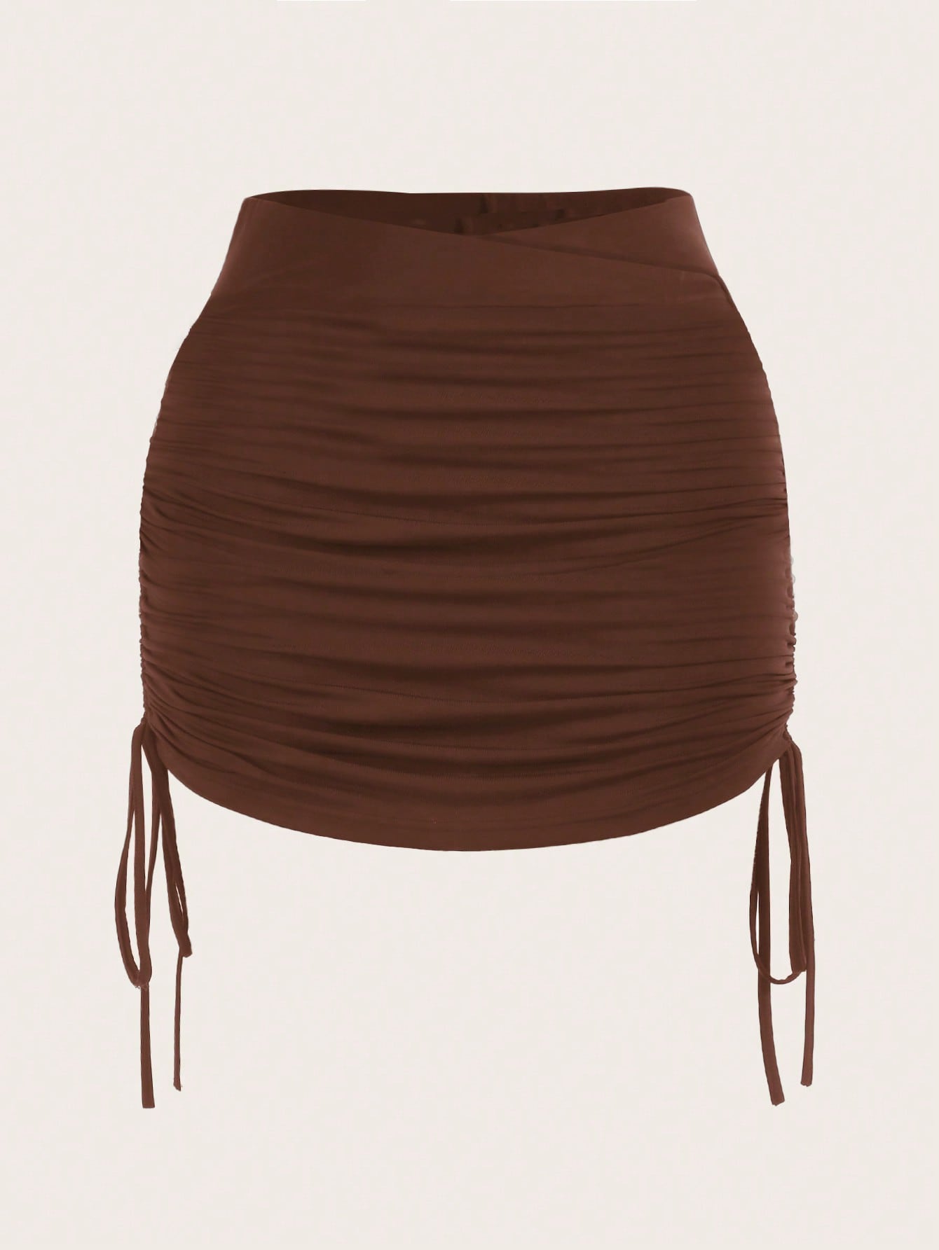Solid Drawstring Side Ruched Skirt