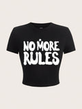 Casual Short Sleeve Slim Fit Women T-Shirt With Letter Print, Summer, NO MORE RULES