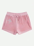 Punk Cross Rhinestone Drawstring Waist Velvet Shorts