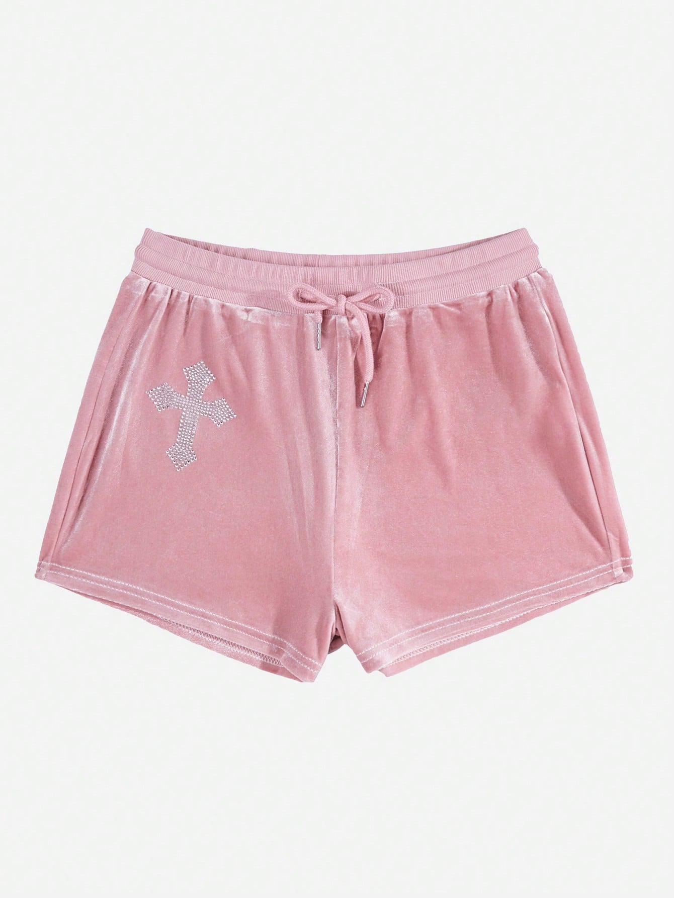 Punk Cross Rhinestone Drawstring Waist Velvet Shorts