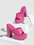 Mule Chunky High Heels Waterproof Platform Peep Toe Hot Pink Sandals