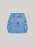 Teen Girl Flap Pocket Denim Skirt