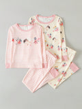 Young Girl 4pcs Floral & Striped Print Snug Fit PJ Set