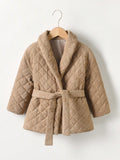 Young Girl Solid Belted Quilted Coat
