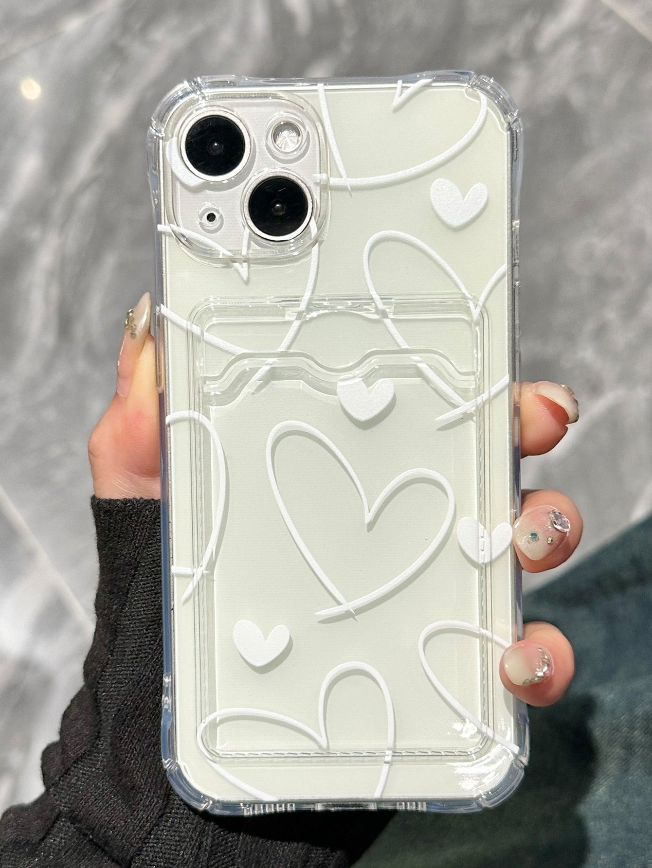 Heart Pattern Clear Card Slot Phone Case Compatible With iPhone15/15Plus/15Pro/15Promax