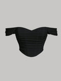 Plus Off Shoulder Ruched Mesh Top
