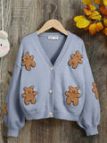 Tween Girl Sporty Long Sleeve V-neck Cardigan With Cute Bear Pattern