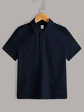 Tween Boy Preppy Style Casual Navy Blue Polo Shirt