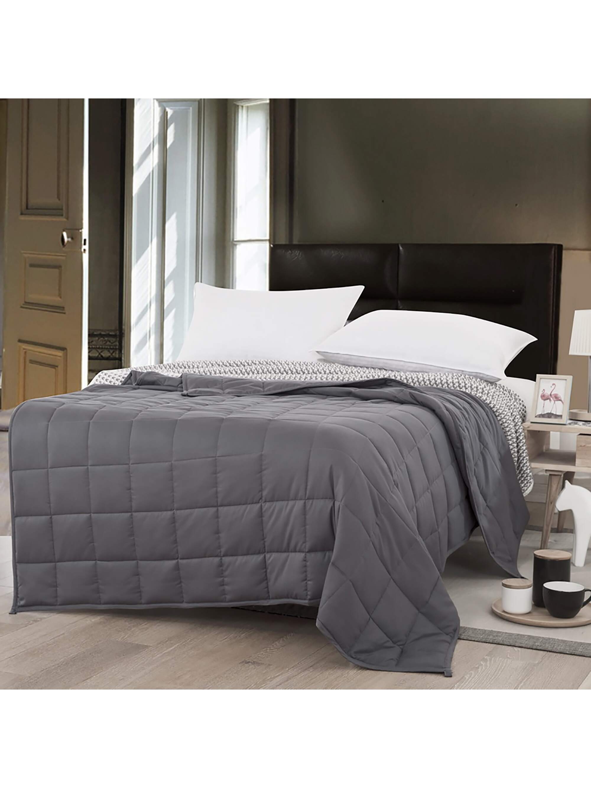 Costway 20lbs Home Weighted Blanket Crystal Velvet Fabric w/Glass Beads 60''x 80'' Grey