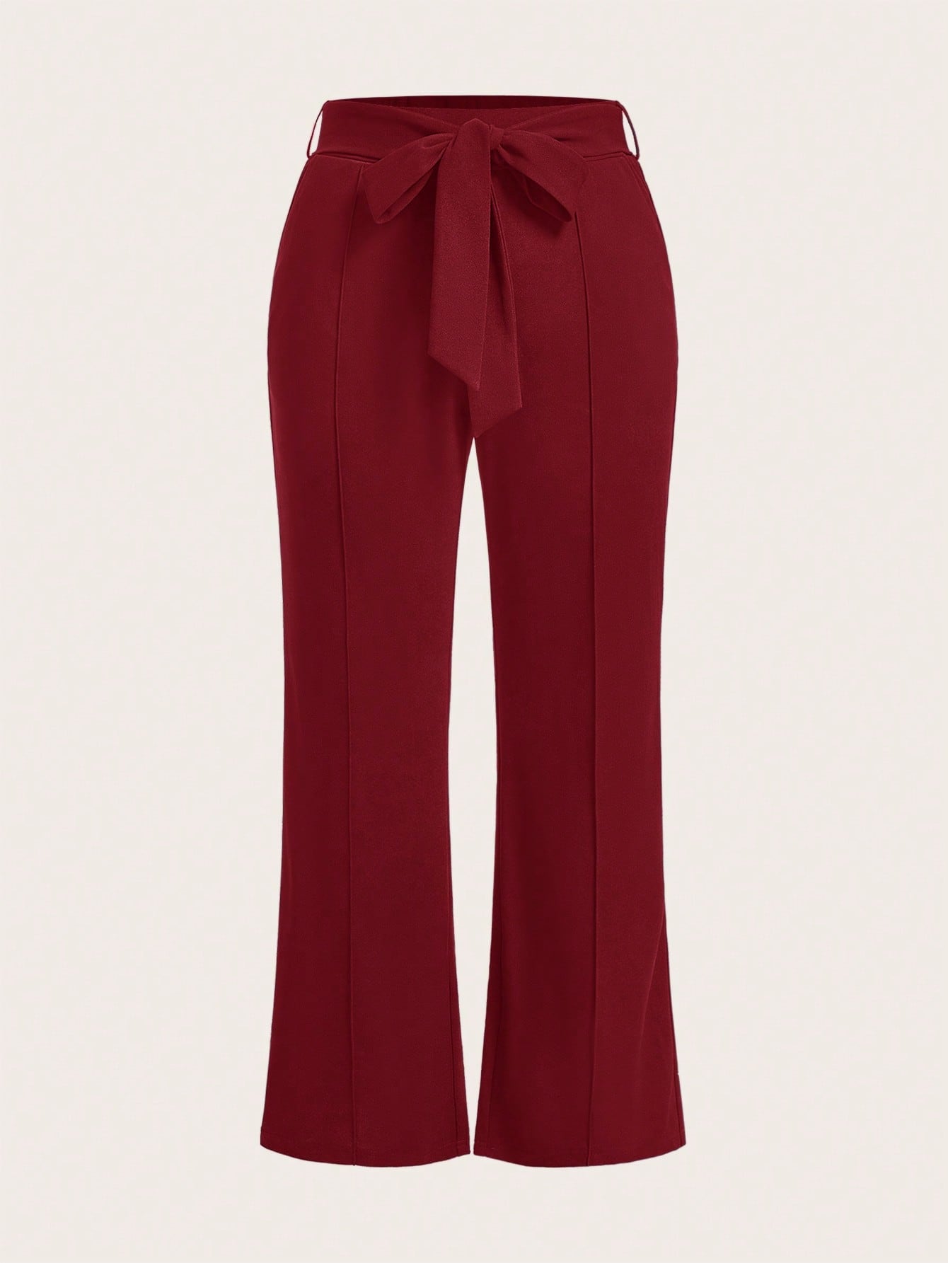 Plus Summer Women Solid Belted Flare Summer Leg Pants